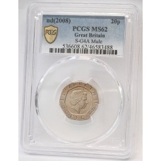 GREAT BRITAIN UK 2008 . TWENTY 20 PENCE COIN . ERROR . MULE . UNDATED